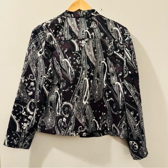 Chico’s Paisley Open Front Jacket Size 0 (4) Purple Black Gray Multicolor - Picture 4 of 12